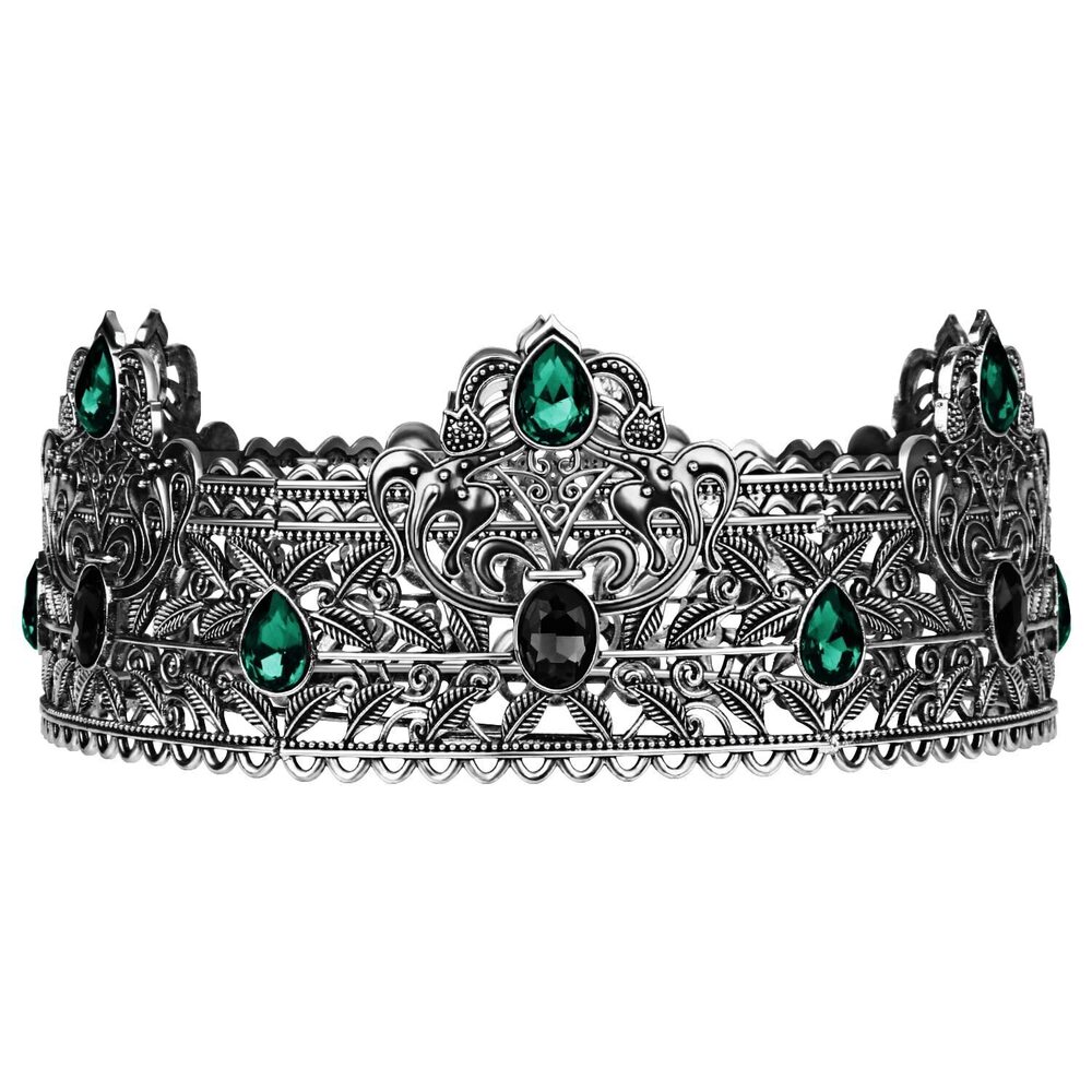 2195 Black King Crowns Gothic, Royal Crown with Green Rhinestone, Birthday